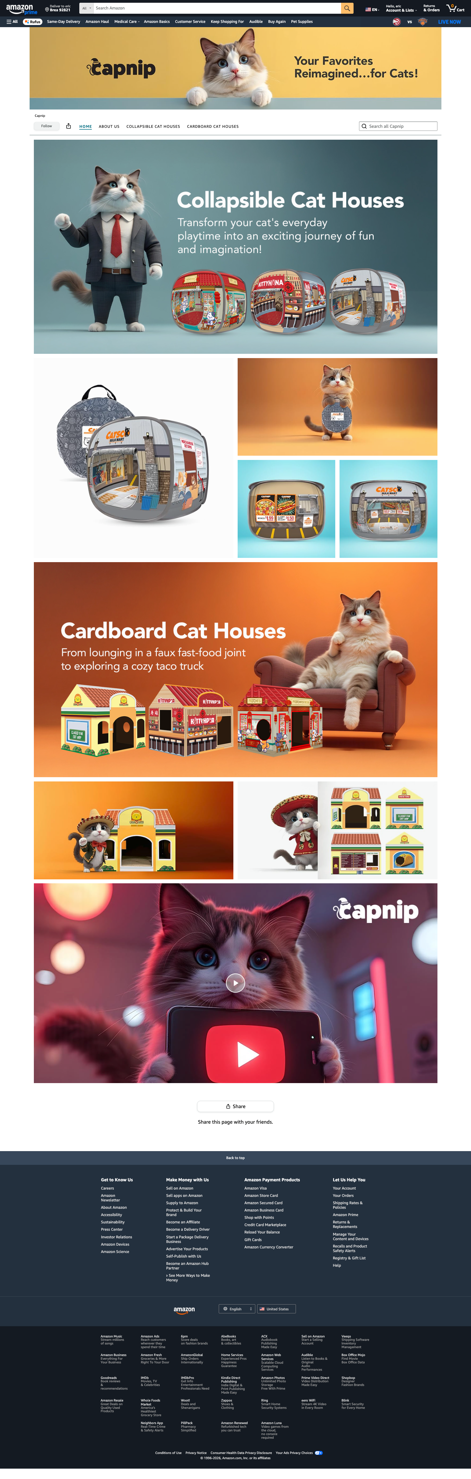 Collapsible cat house hero scene with multiple house styles