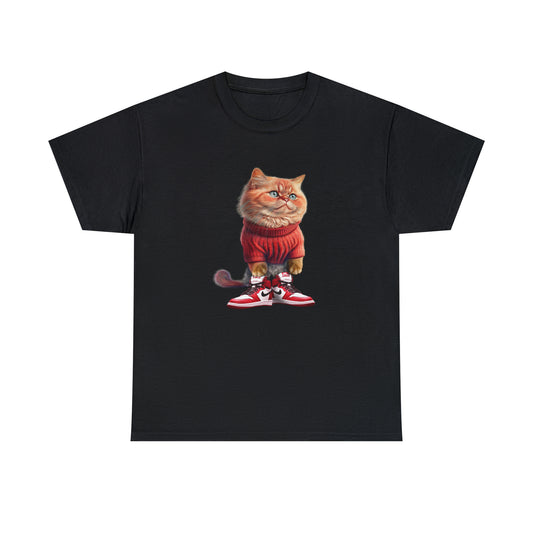 Cat Sneakers - Air Jordan Chicago - Unisex Heavy Cotton Tee - Black