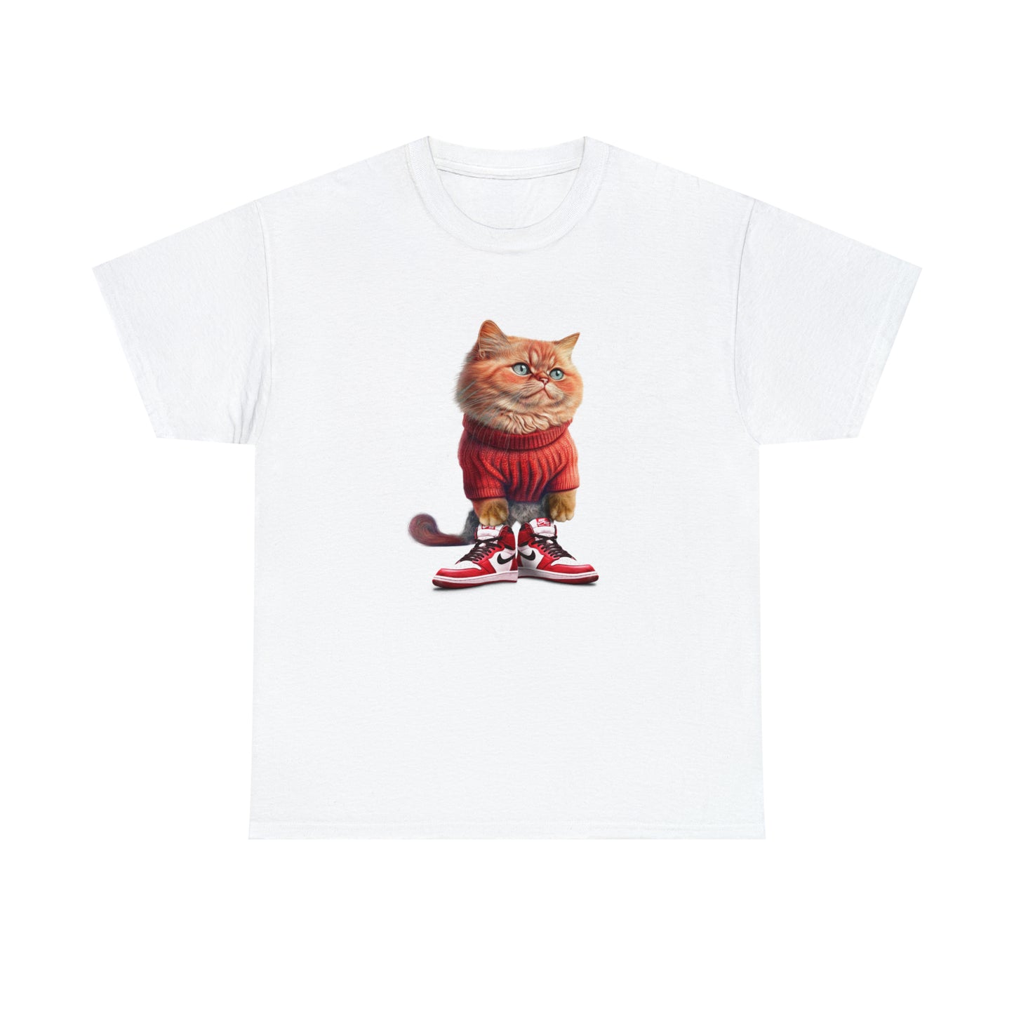 Cat Sneakers - Air Jordan Chicago - Unisex Heavy Cotton Tee - White