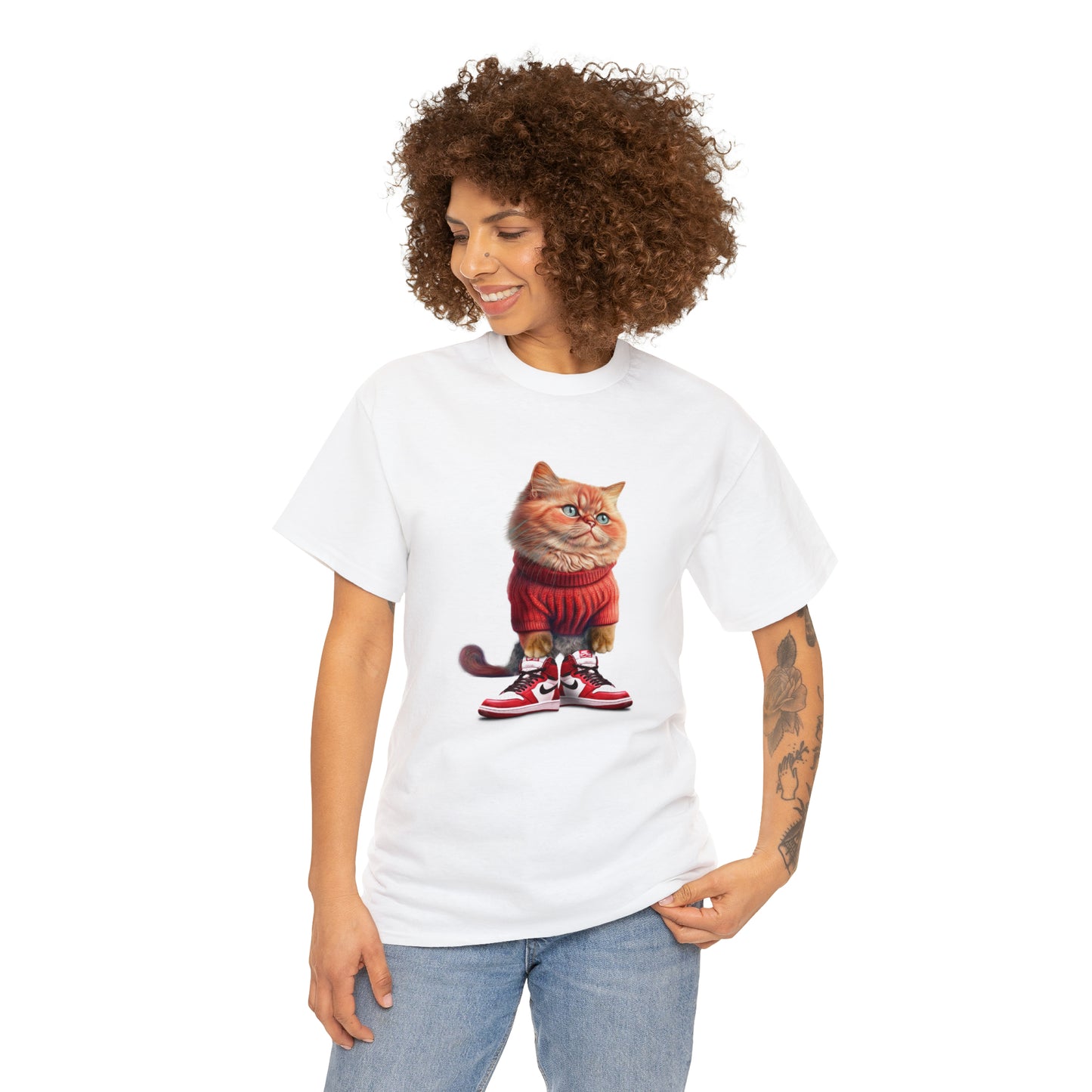 Cat Sneakers - Air Jordan Chicago - Unisex Heavy Cotton Tee - White