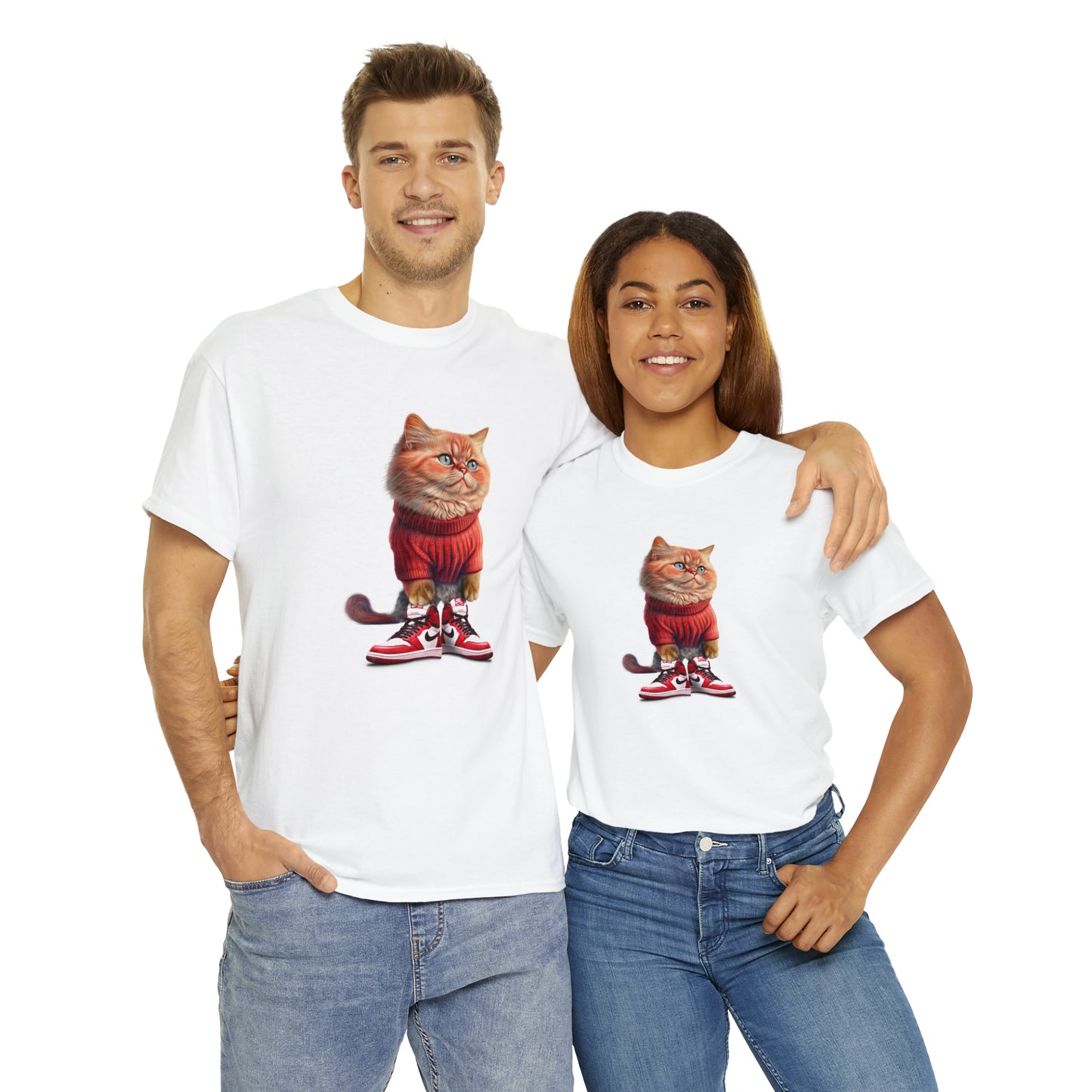 Cat Sneakers - Air Jordan Chicago - Unisex Heavy Cotton Tee - White