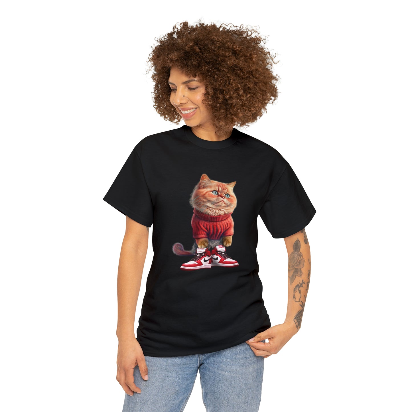 Cat Sneakers - Air Jordan Chicago - Unisex Heavy Cotton Tee - Black