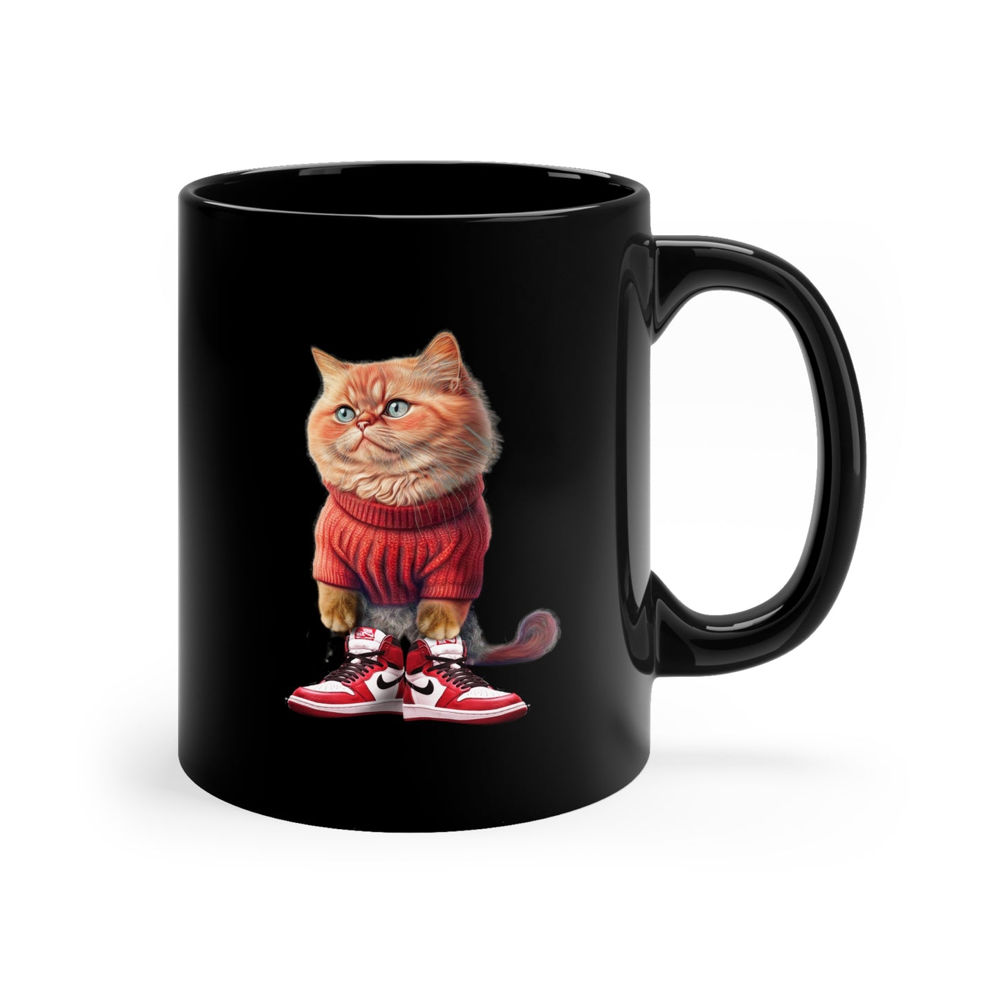 Cat Sneakers - Air Jordan Chicago - 11oz Mug - Black