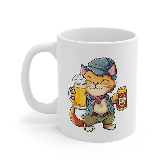 Cat and IPA Beer - Ceramic Mug 11oz - White