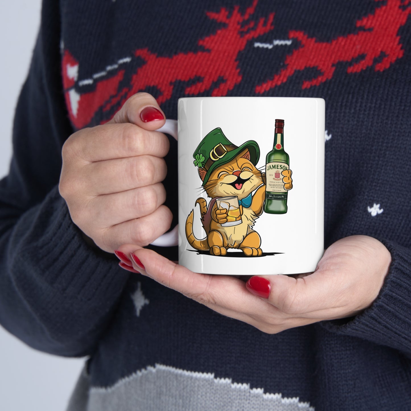 Cat and Jameson Whisky - Ceramic Mug 11oz - White