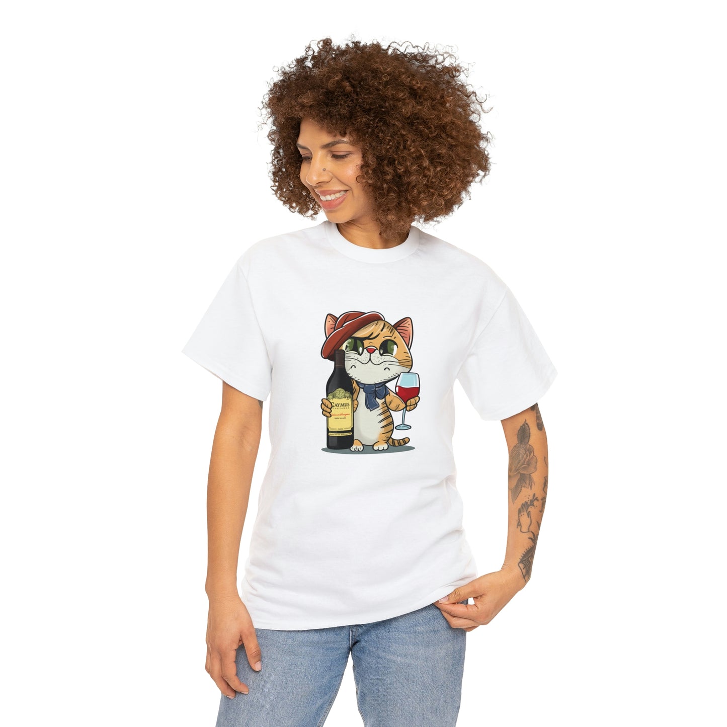 Cat and Caymus Wine - Unisex Heavy Cotton Tee - White