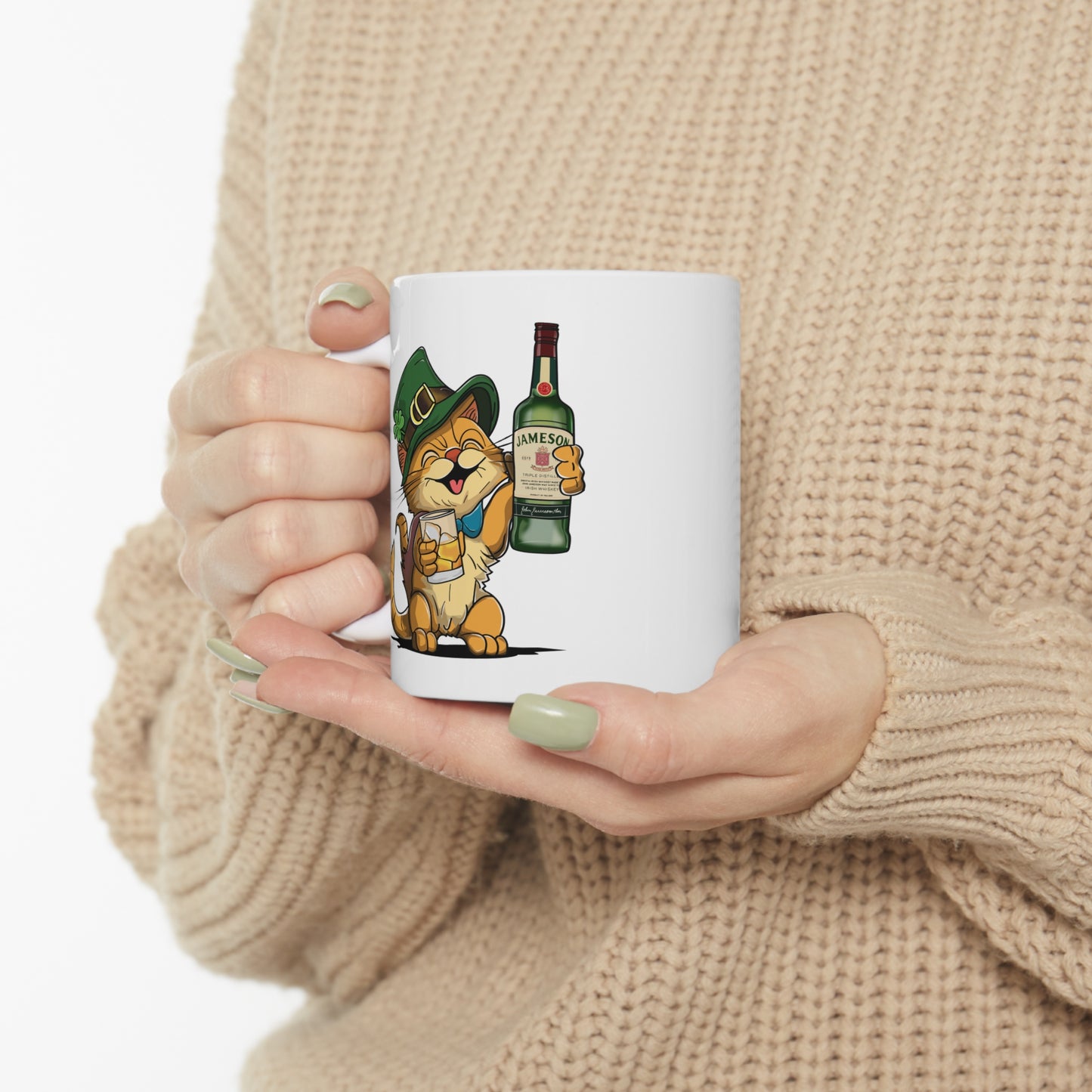 Cat and Jameson Whisky - Ceramic Mug 11oz - White