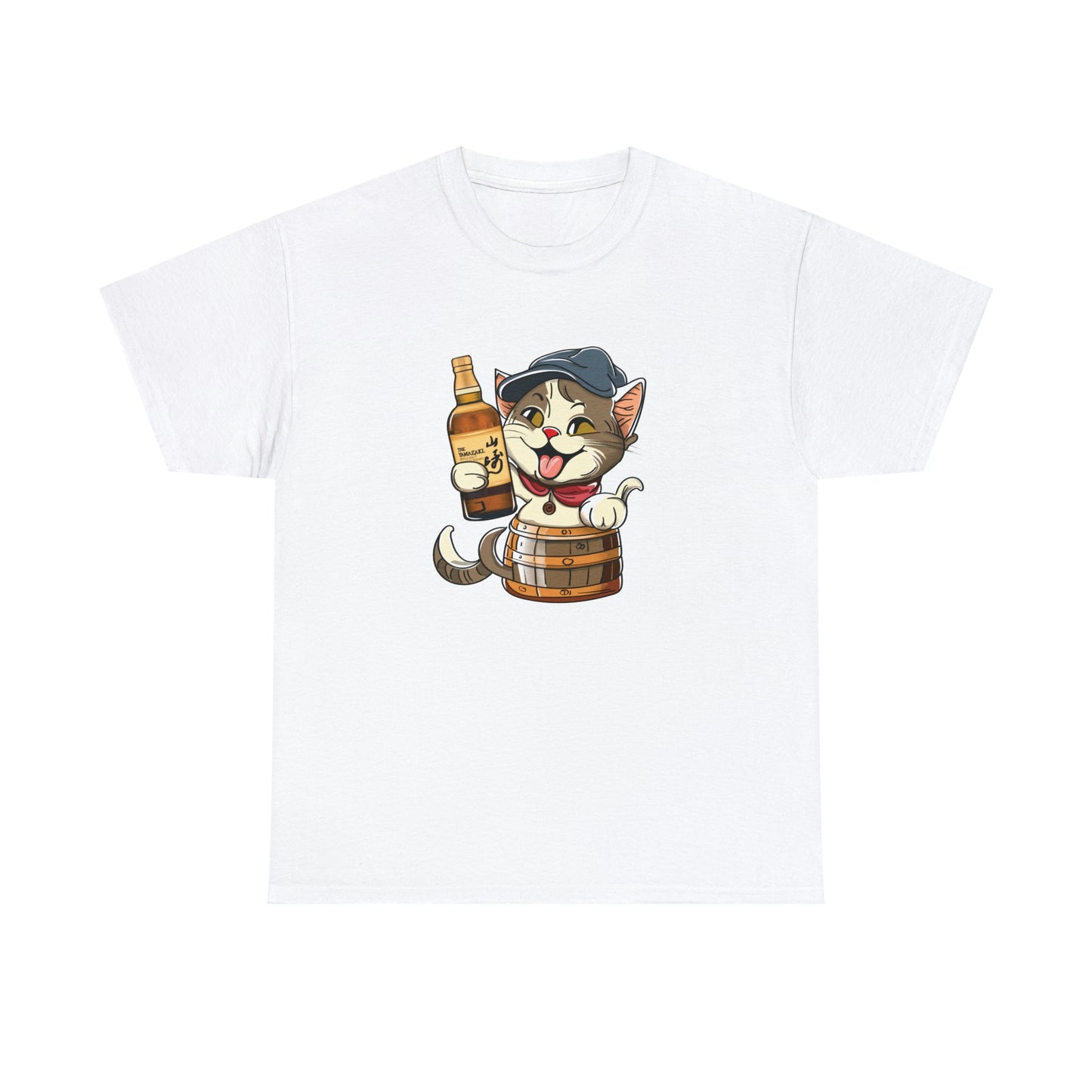 Cat in a Barrel and Yamazaki Whisky - Unisex Heavy Cotton Tee - White