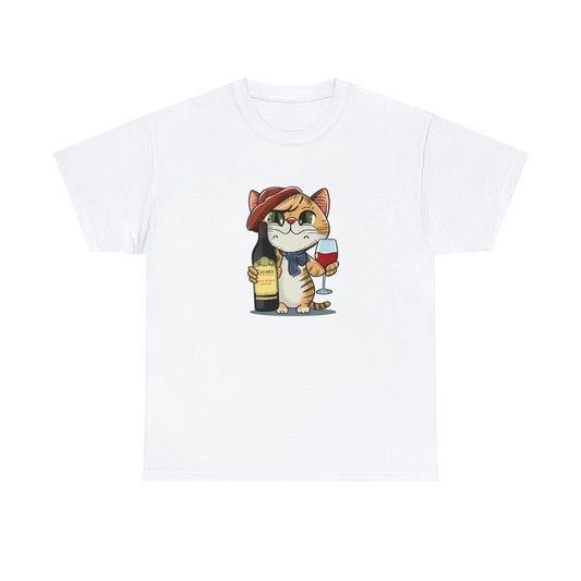 Cat and Caymus Wine - Unisex Heavy Cotton Tee - White