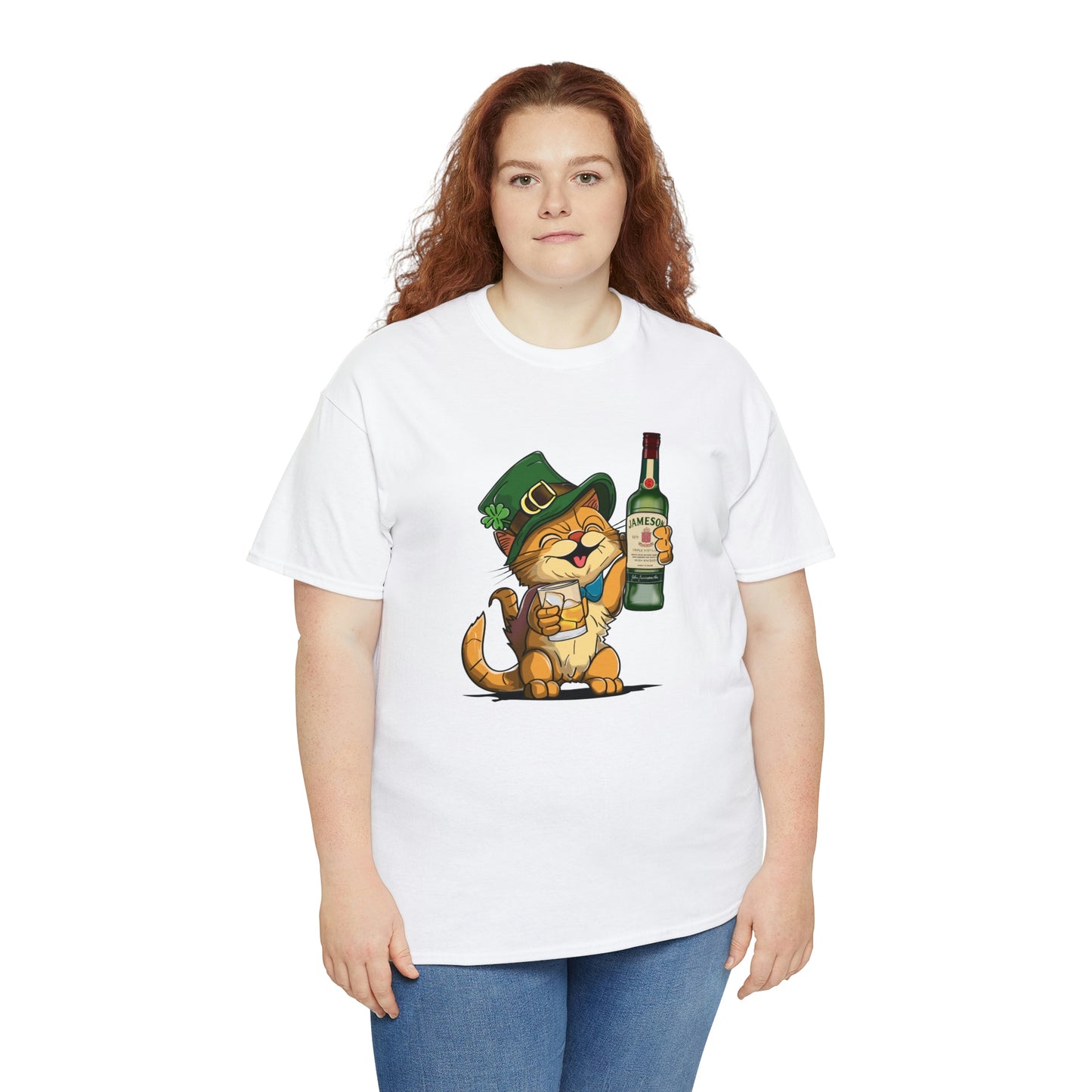 Cat and Jameson Whisky - Unisex Heavy Cotton Tee - White