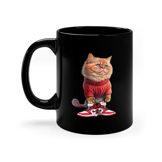 Cat Sneakers - Air Jordan Chicago - 11oz Mug - Black