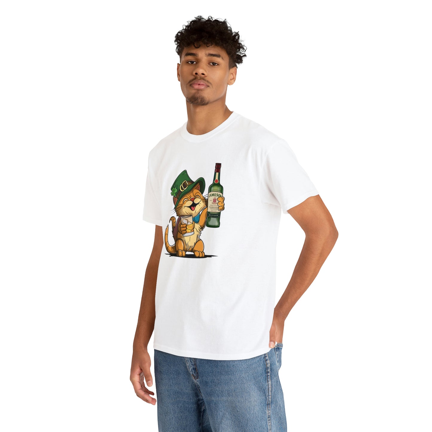 Cat and Jameson Whisky - Unisex Heavy Cotton Tee - White