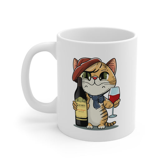 Cat and Caymus Wine - Ceramic Mug 11oz - White