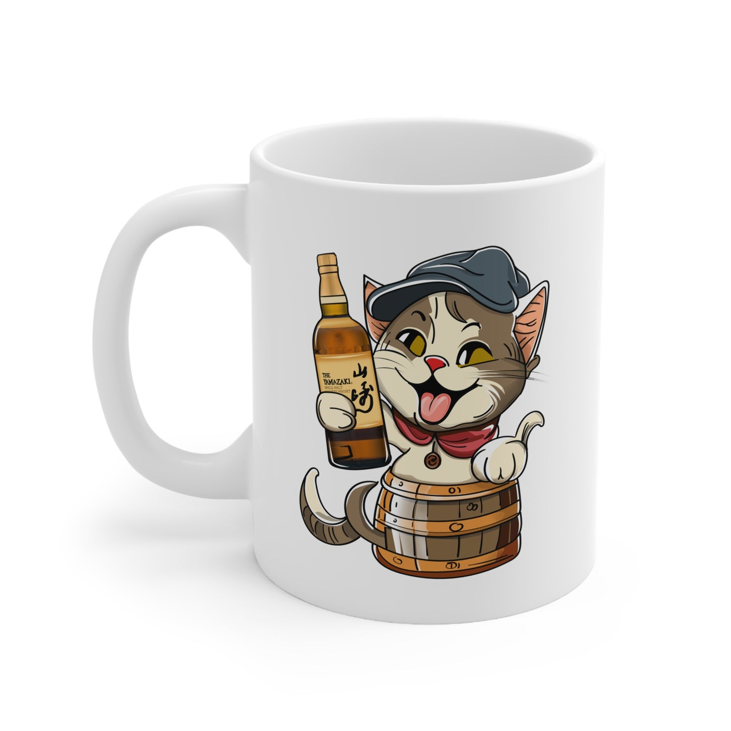 Cat in a Barrel and Yamazaki Whisky - Ceramic Mug 11oz - White