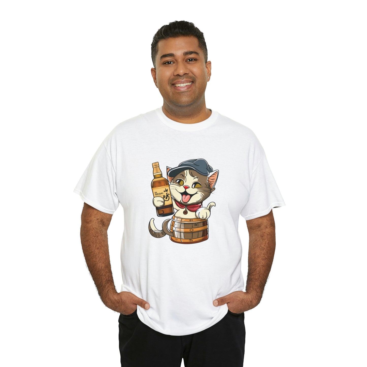 Cat in a Barrel and Yamazaki Whisky - Unisex Heavy Cotton Tee - White