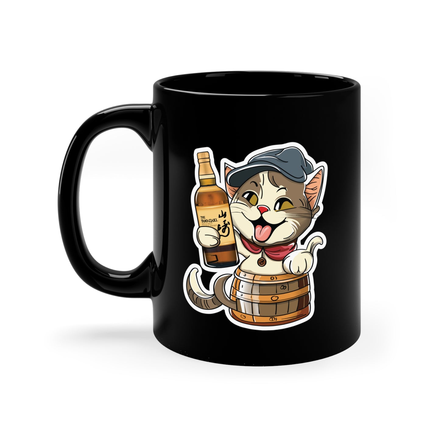 Cat in a Barrel and Yamazaki Whisky - Ceramic Mug 11oz - Black