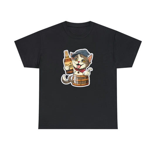 Cat in a Barrel and Yamazaki Whisky - Unisex Heavy Cotton Tee - Black