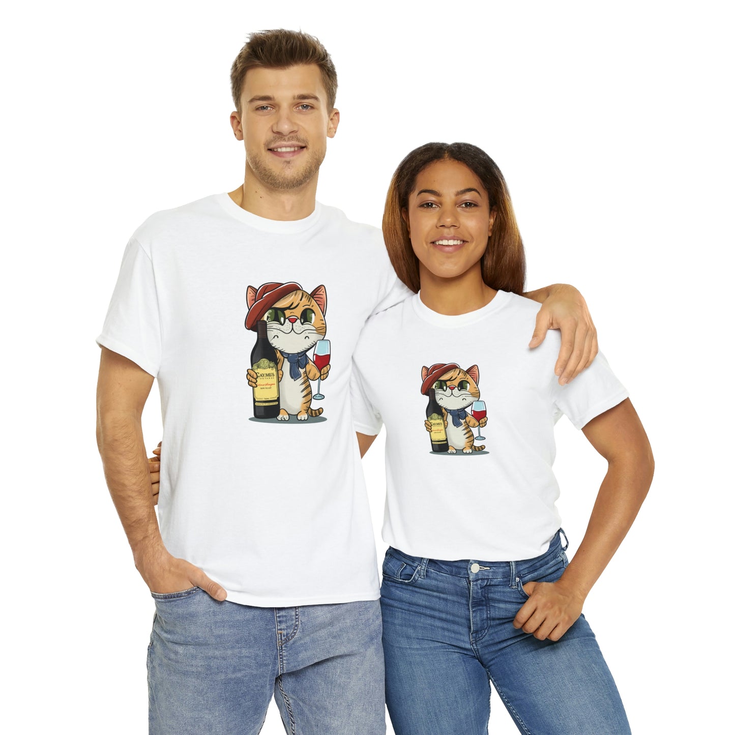 Cat and Caymus Wine - Unisex Heavy Cotton Tee - White