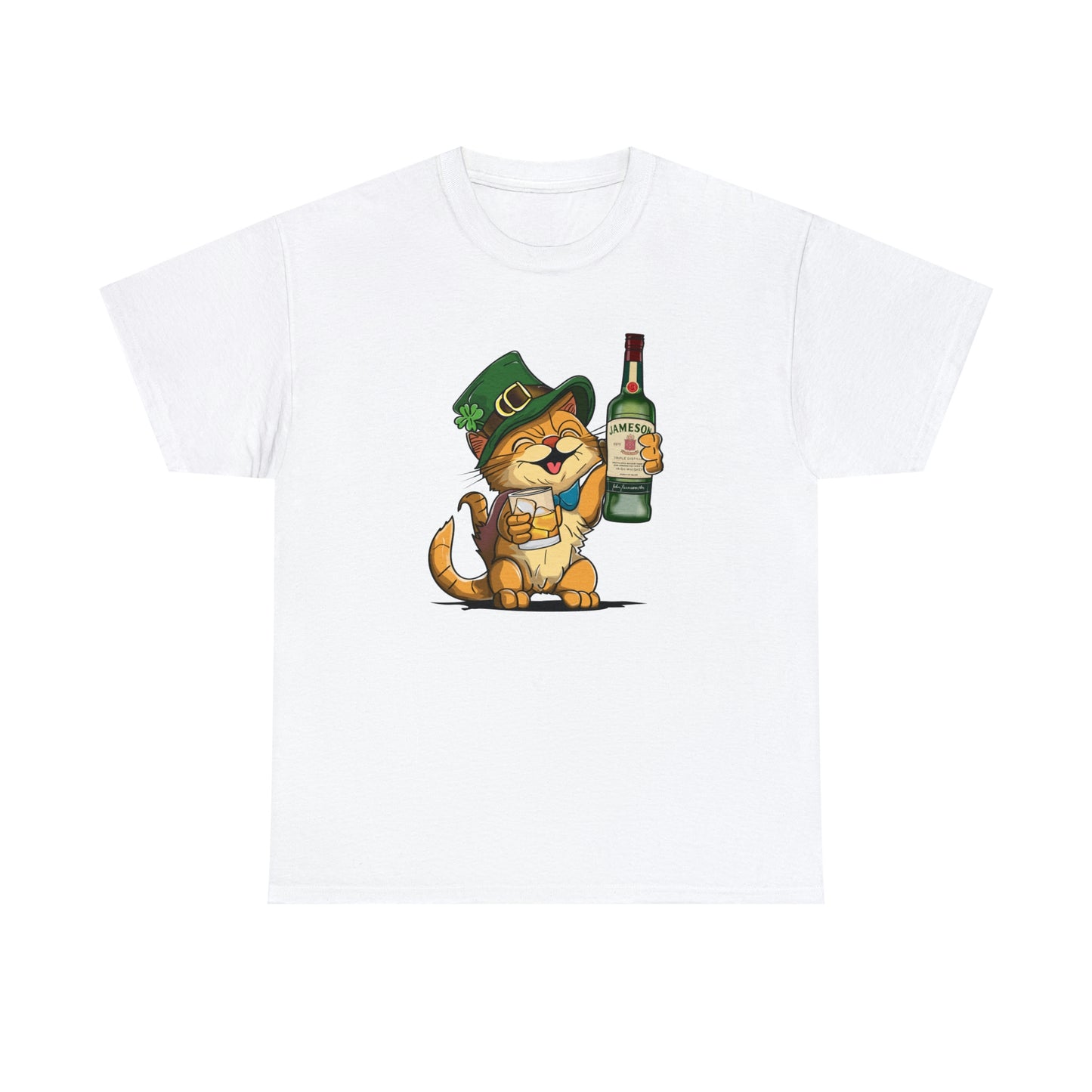 Cat and Jameson Whisky - Unisex Heavy Cotton Tee - White