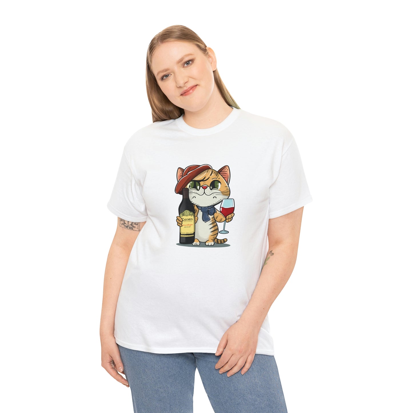 Cat and Caymus Wine - Unisex Heavy Cotton Tee - White