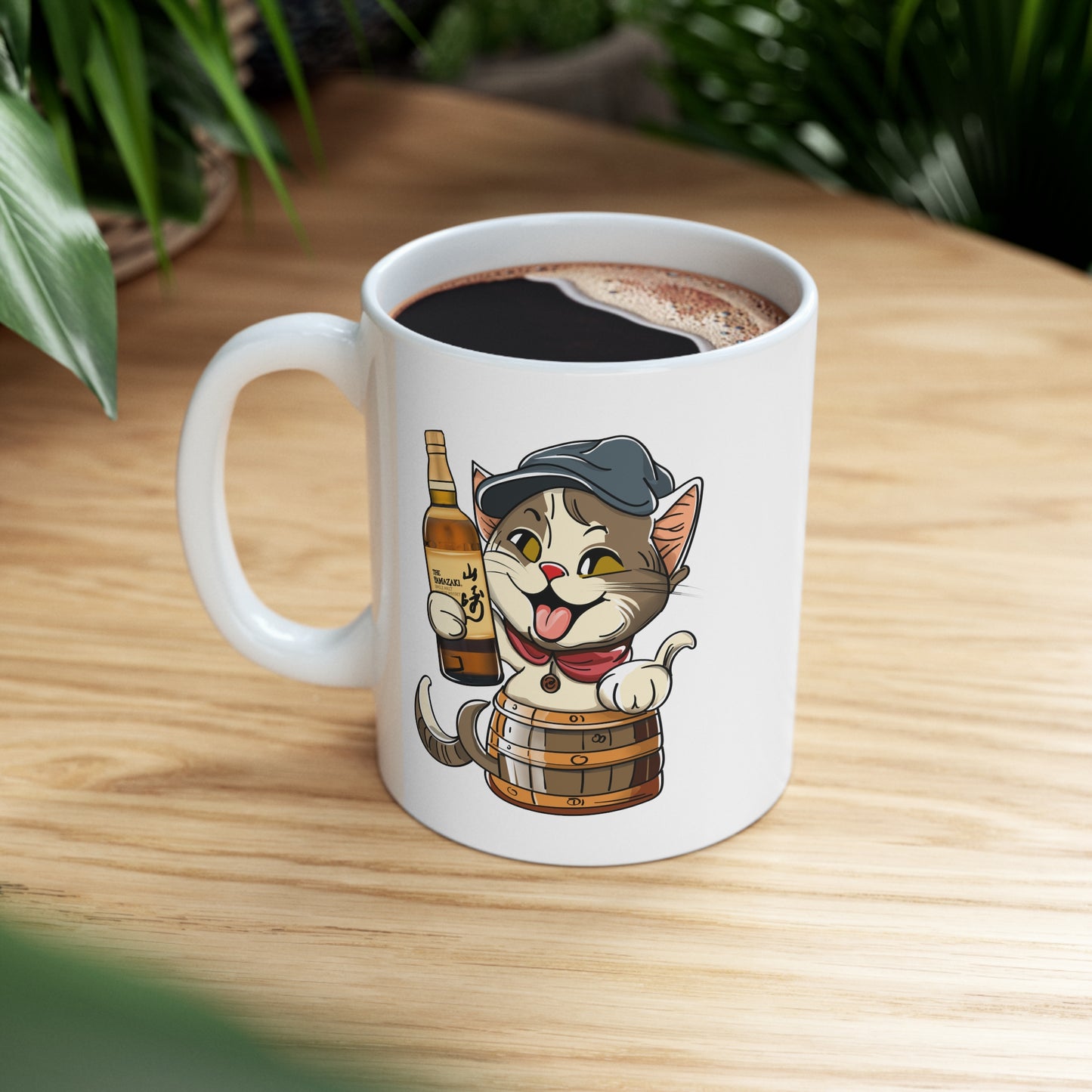 Cat in a Barrel and Yamazaki Whisky - Ceramic Mug 11oz - White