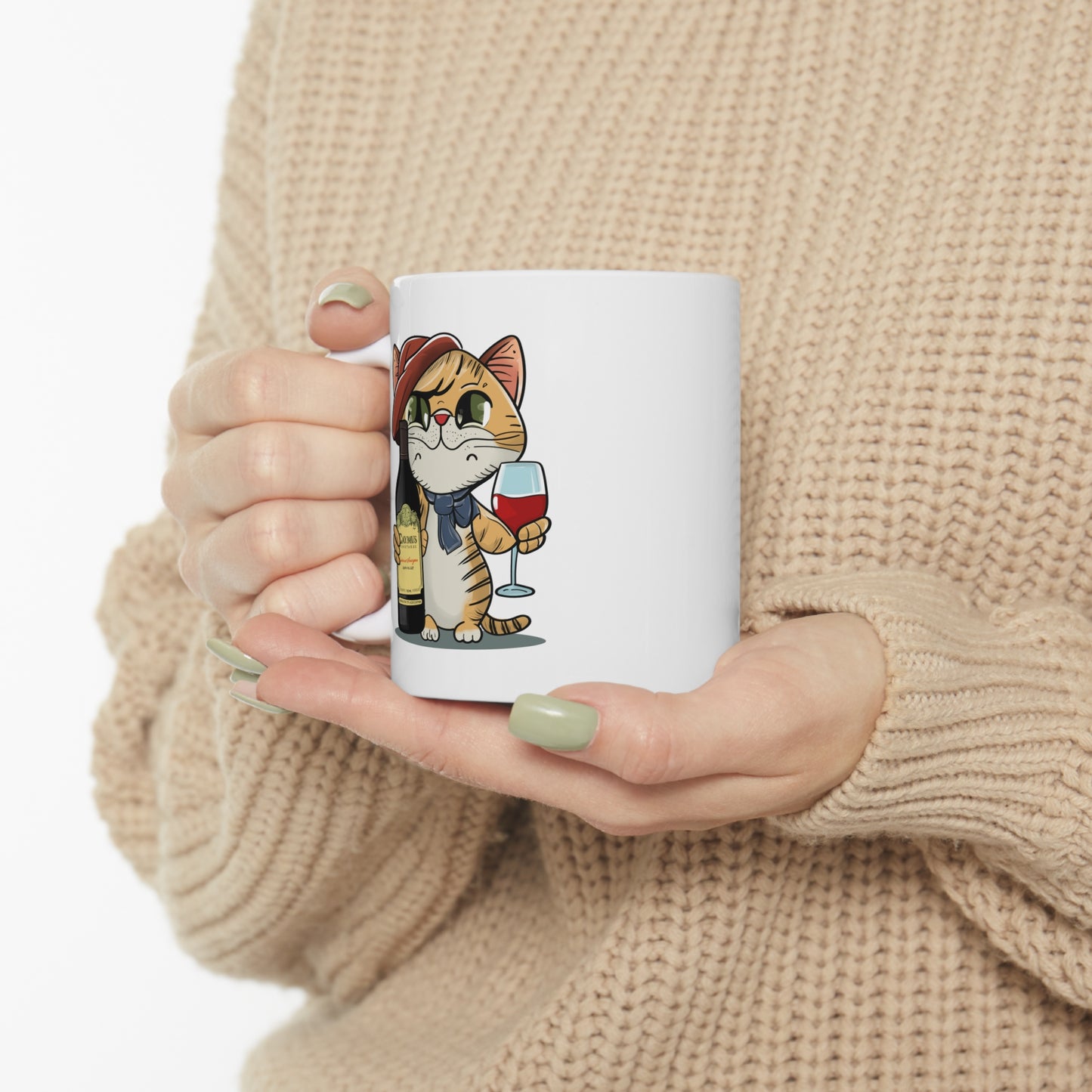 Cat and Caymus Wine - Ceramic Mug 11oz - White